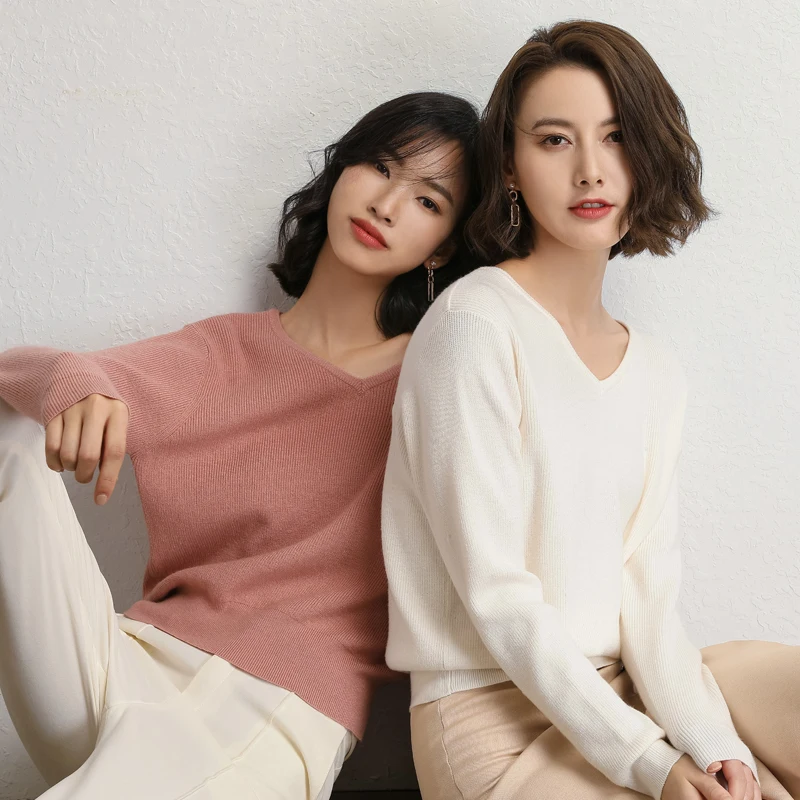 

Autumn Sweater V-Neck Women Fashion Loose Kint Sweater V-Neck Solid Slim Sexy Pullovers Coat Female Shirt Knitted Sweater 2019