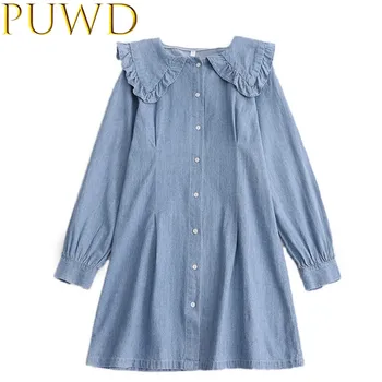 

sweet women elegant midi dress 2020 spring fashion ladies sailor collar denim female dress girls chic dresses
