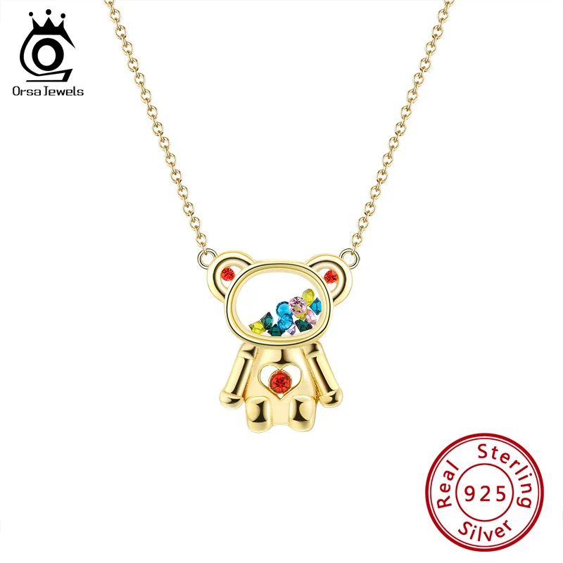 ORSA JEWELS 14K 925 пробы Серебряный медведь ожерелье с подвижной подвеской CZs внутри