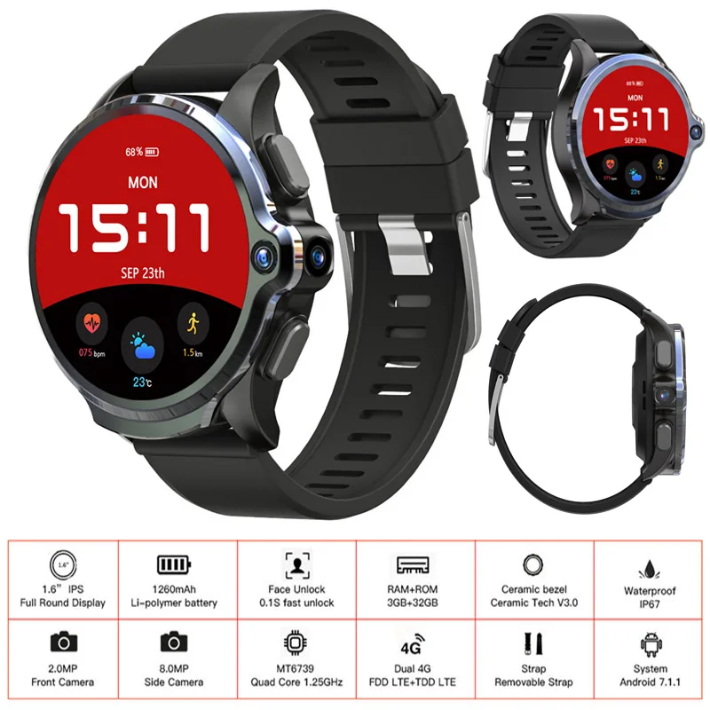 Bluetooth, Смарт-часы, телефон для мужчин, 1260 мА/ч, батарея, двойная камера, 1,6 МП, распознавание лица, Unclok, дюймов, 4G, Android, беспроводные Смарт-часы, gps