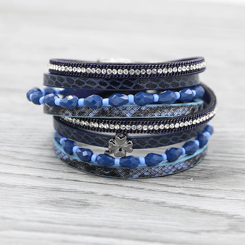 Strathspey Multilayer Leather Bracelets for Women Bohemian Crystal Beads Bracelet Pompom Pendant Wide Vintage Jewelry | Украшения и
