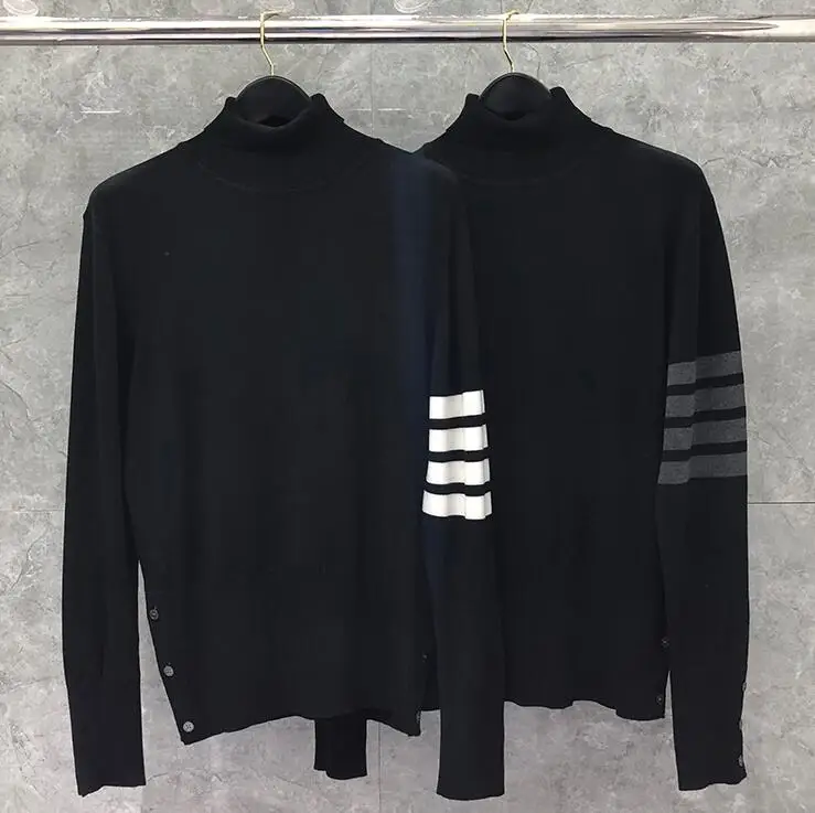 

2020 Fashion Brand Sweaters Black Men Slim Turtleneck Pullovers Clothing Striped Wool Spring and Autumn Casual Coat