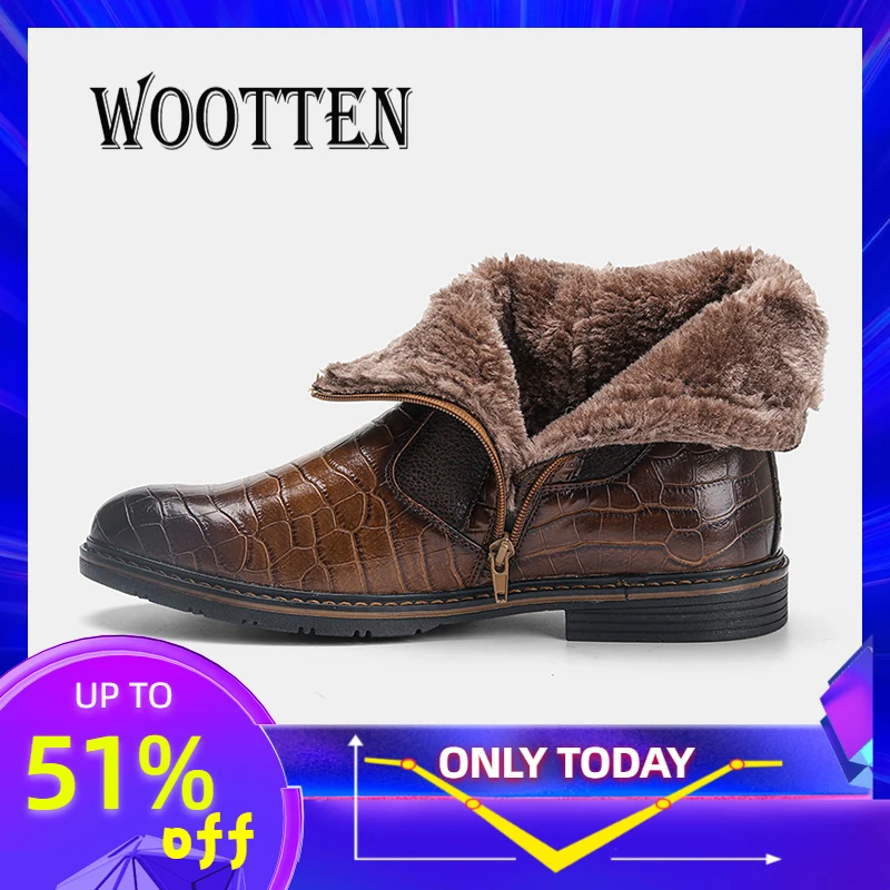 Брендовые кожаные мужские зимние ботинки WOOTTEN Размер 40-45 Теплая мужская зимняя