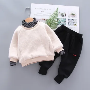 

2019 new baby plus velvet sweater autumn and winter foreign gas baby suit thick pants children winter clothing