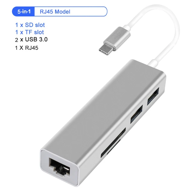 GOOJODOQ 9 портов USB C концентратор для HDMI VGA RJ45 Gigabit Ethernet адаптер питания док-станция PD зарядное устройство для MacBook Pro Air мульти Тип C концентратор - Цвет: 5-in-1