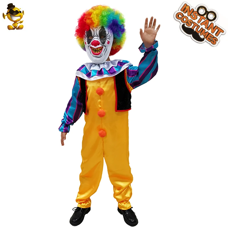 Joker Pennywise Cosplay Costume for kids Halloween&Christmas Disguise Boy Killer Clown with Mask&Wig Joker Clothes Costumes