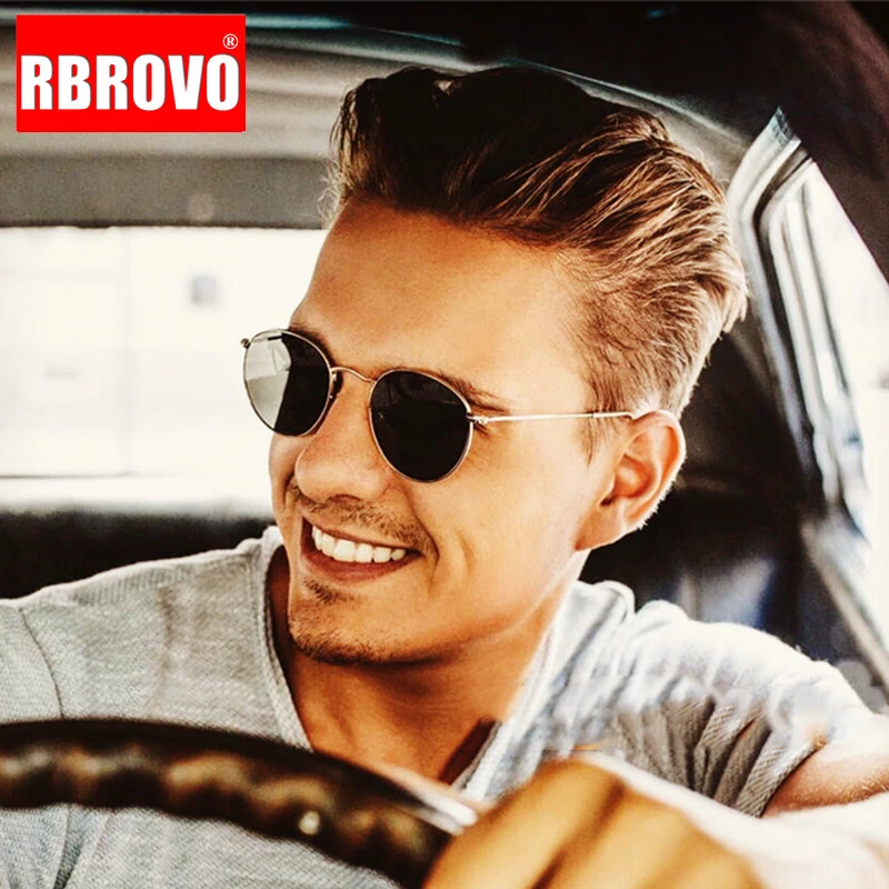 rectangle sunglasses RBROVO 2021 Metal Vintage Sunglasses Men Mirror Classic Retro Street Beat Round Glasses Women Glasses Driving Oculos De Sol ray ban sunglasses women