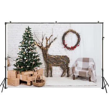 

Christmas Tree Deer Backdrop Decoration Brick Wall Baby Newborn Xmas Photography Background Photocall Photo Studio Props W-4478