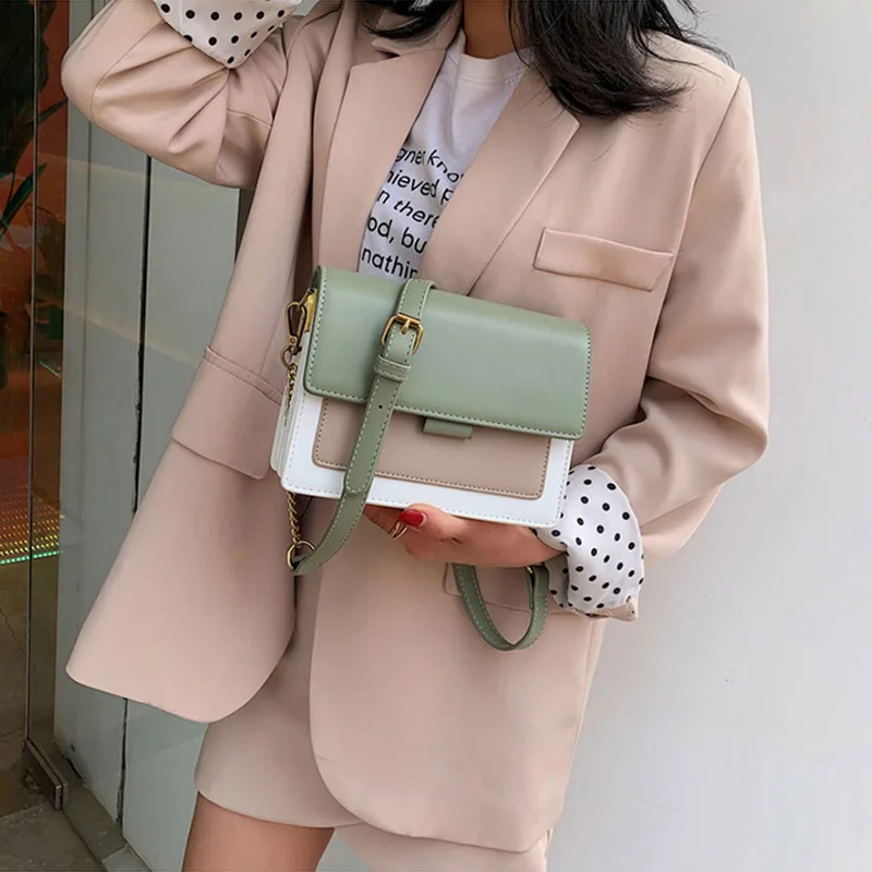 

Contrast color Leather Crossbody Bags For Women 2020 Travel Handbag Simple Shoulder Messenger Bag Ladies Cross Body Bag
