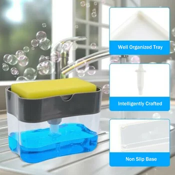 

2 In 1 Soap Pump Dispenser With Sponge Holder Liquid Soap Dispenser Bathroom Accessories