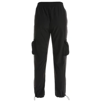 

Casual Black Trousers Women 2018 Side Striped Jogger Sweatpants Pockets Patchwork Hip Hop High Waist Pants Streetwear