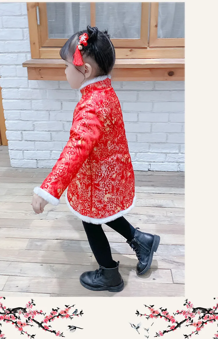 Платье для девочек; Зимние Детские платья для девочек в китайском стиле; милая одежда для малышей; новогодняя Детская одежда с рисунком; Qipao Vestidos