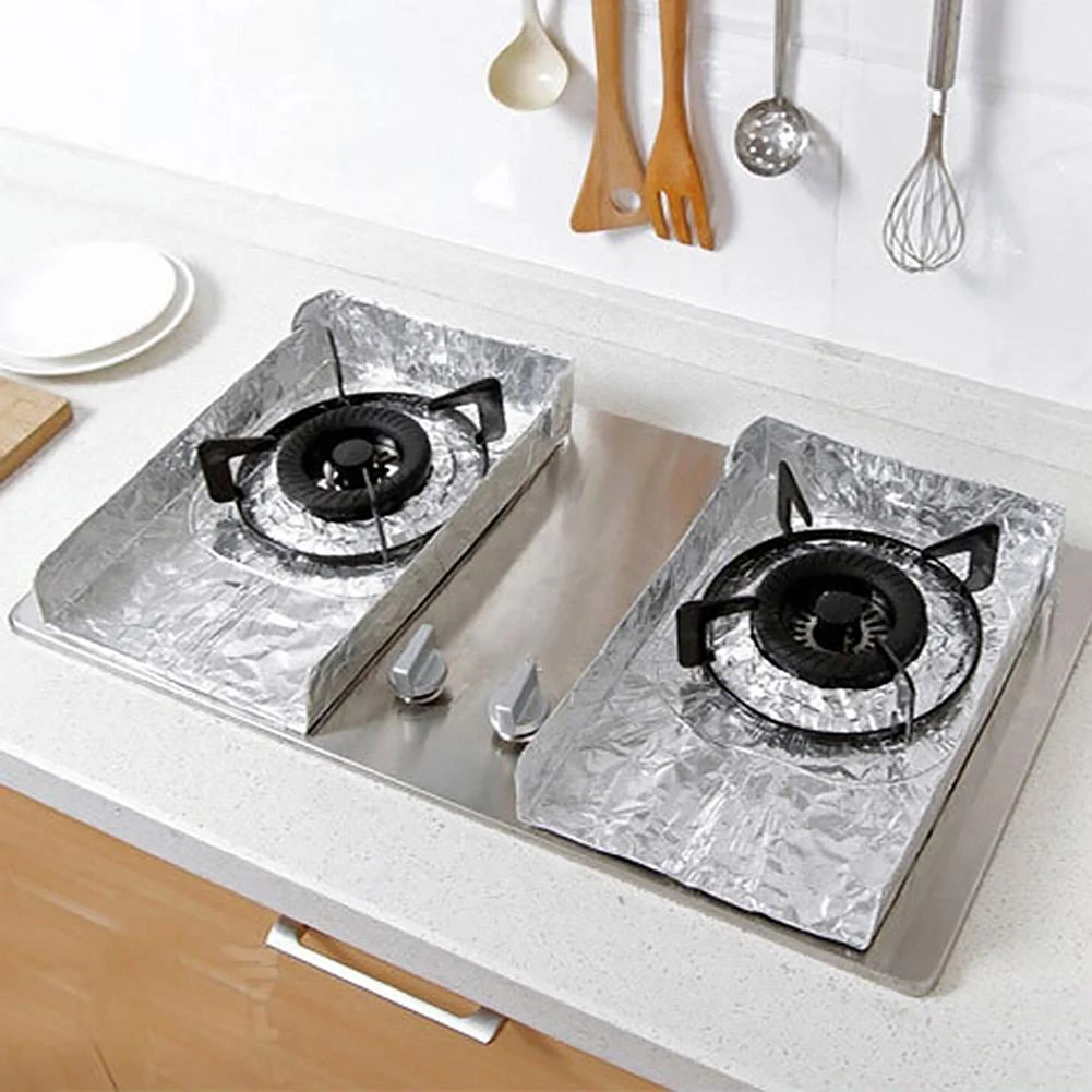 Sajy 4pcs Reusable Aluminum Foil Gas Stove Cover Clean Perfect Kitchen