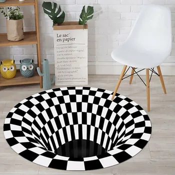 

3D Sunken Falling Abyss Rug Mat Black White Plaid Carpets for living room Non-slip Tapetes Visual error Party Decor for Home D30