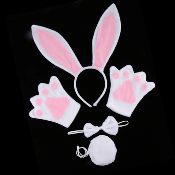 

Birthday Pink Rabbit Bunny Costume Headband Bowtie Paw Tail Accessories Outfit Book Week Props
