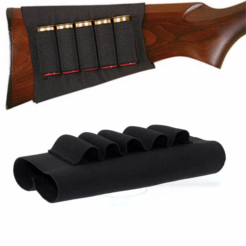 

Shotgun Rifle 5 Shells Pouch Buttstock Bullet Bag Military 12 20 Gauge Ammo Cartridge Holder Black