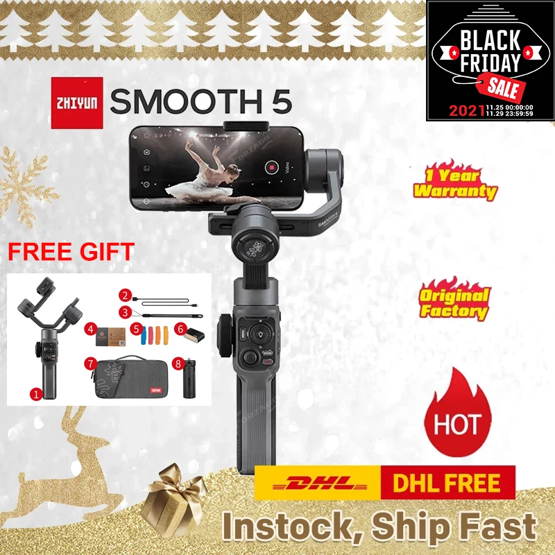 Ручной Стабилизатор ZHIYUN Smooth 5 3-осевой стабилизатор для смартфонов iPhone 13 PRO Huawei/Xiaomi