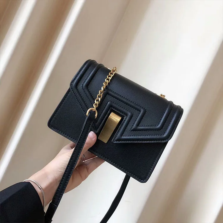 blackA Retro Stone Pattern Shoulder Bag For Women Small Flap Bag Fashion Chain Messenger Crossbody Bags Casual Solid Color Handbags - Цвет: blackA