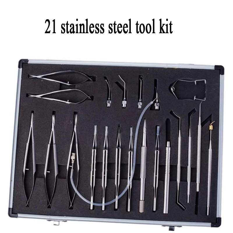 21PCS Titanium Alloy/Stainless steel Eye Ophthalmic Set Instrument Eye Micro Tweezers Scissors Needle Holder Set Surgical Tools