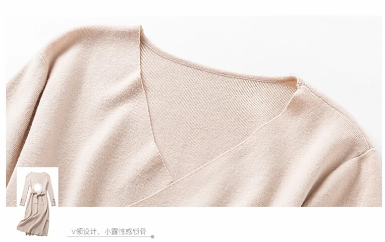 SMTHMA High Quality New Fashion Winter Women Knitted Sweater Dress Sexy V-neck Thick Elegant Pleated Dresses Vestidos Free belt
