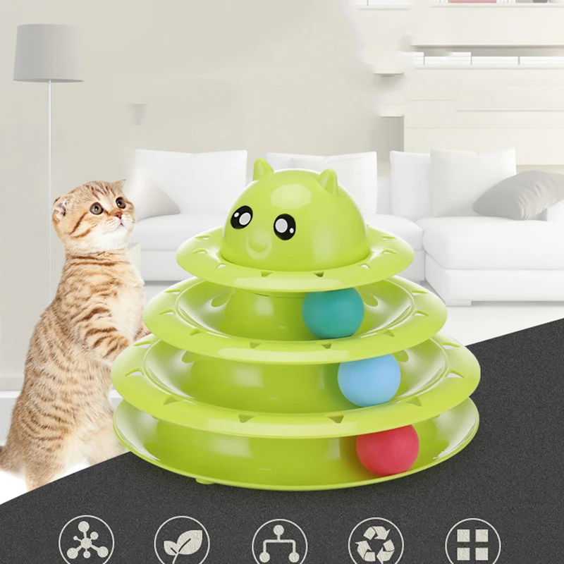 

Tower Track Cat Toy Three Levels Dog Ttoys Funny Playing Pet Toys Traning Intelligence Amusement Cat Ball Toys Interactive Toys