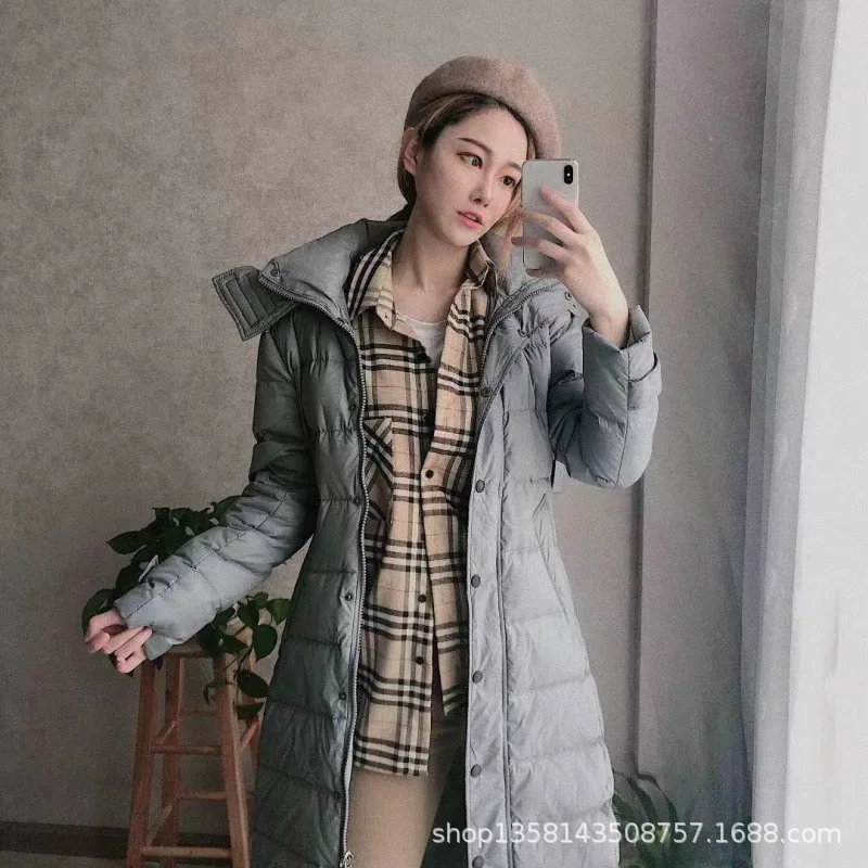 Новинка, стильный тонкий пуховик в Корейском стиле, Женское пальто средней длины с капюшоном
