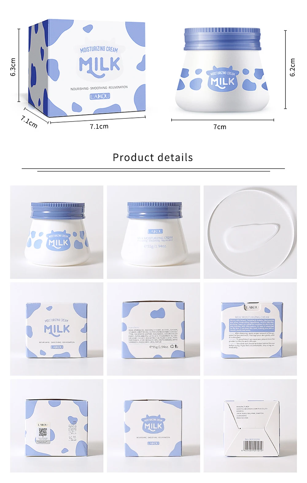 LAIKOU Milk Hyaluronic Acid Body Face Cream Moisturizing Whitening