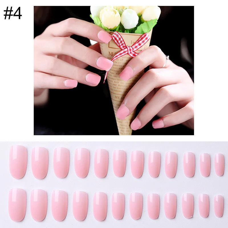 PinPai 24 шт многоразовые матовые блестящие накладные ногти с полным покрытием для декорированных стилетов дизайн пресс на ногти искусство накладные ногти - Цвет: No.4
