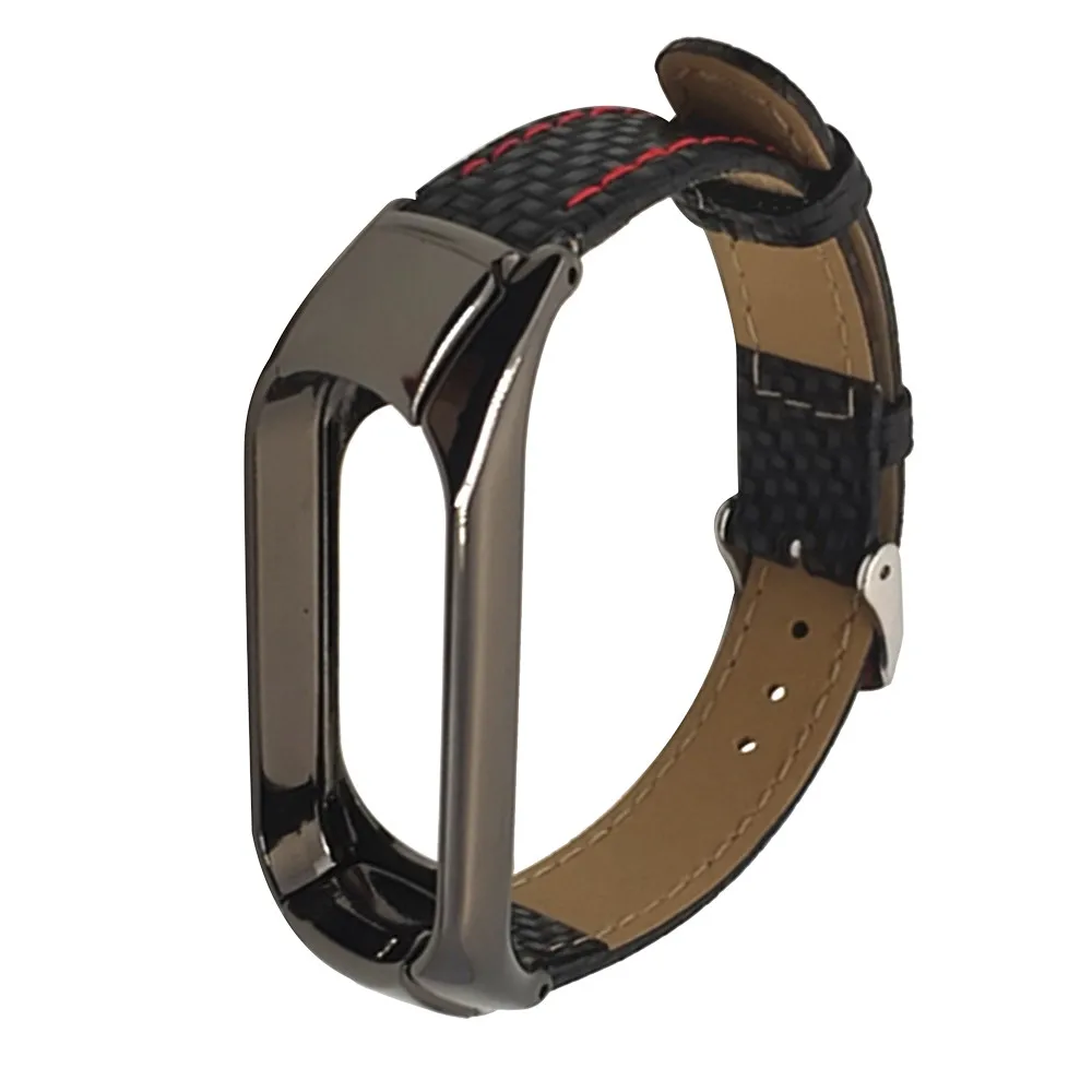 Новые модные кожаные Смарт наручные часы ремешок для Xiaomi Miband 3 браслет - Цвет: Black