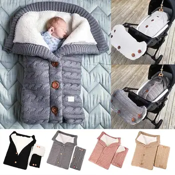 

Newborn Baby Winter Warm Sleeping Bags Infant Button Knit Swaddle Wrap Swaddling Stroller Wrap Toddler Blanket Sleeping Bags