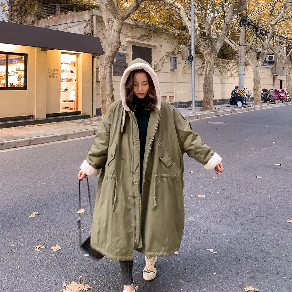 

Photo Shoot Lambs Wool Joint Cotton Overcoat 2019 Winter New Style WOMEN'S Dress Retro Laziness-Style Drawstring Lace Cotton Coa