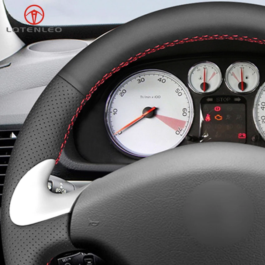 LQTENLEO черный кожаный чехол на руль автомобиля для peugeot 307 CC 2004-2009 307 SW 2004-2009 407 SW 407 2004 SW 2009
