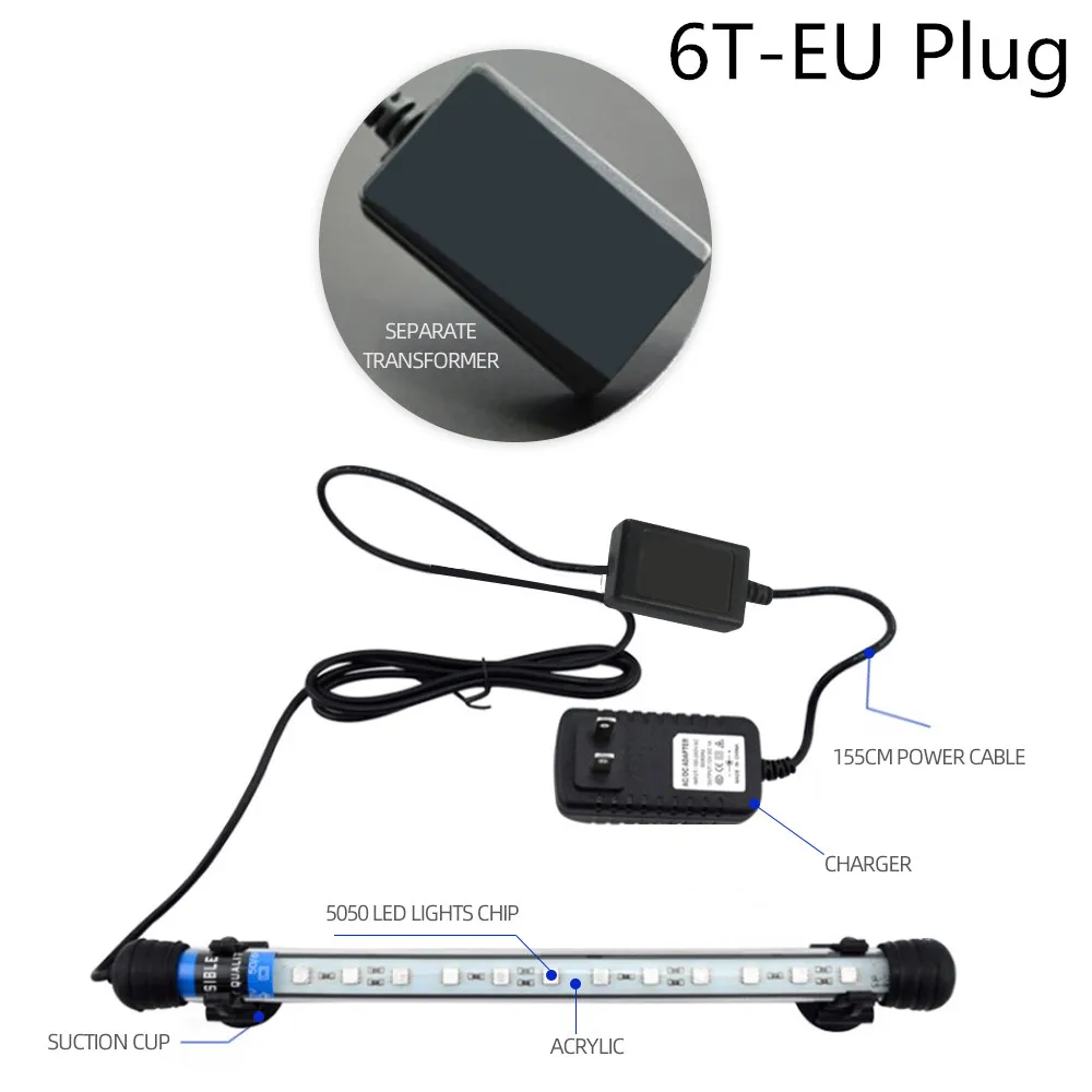 6T-EU Plug Аквариумный декоративный светильник, светильник для аквариума RGB, дистанционный светильник для аквариума, водонепроницаемый Светодиодный светильник для аквариума, погружной светильник для аквариума - Цвет: 6T-EU Plug