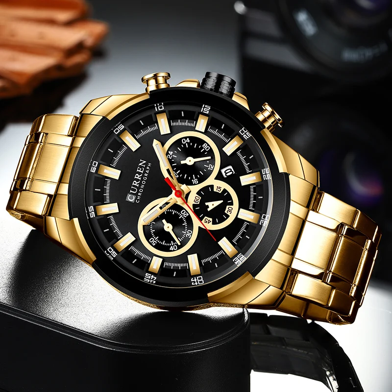 Luxury Men's Sport Chronograph Watch in Gold by CURREN