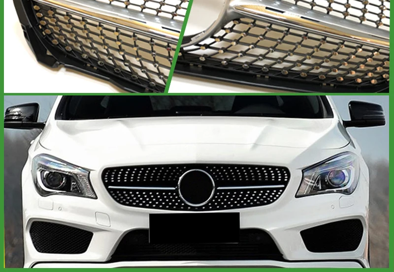 CLA класс W117 решетка бриллианты передний бампер почек грили CLA180 CLA200 CLA250 CLA45 вид ABS серебро без знака-17