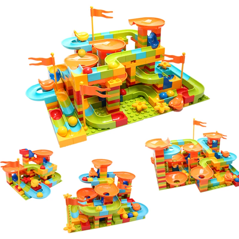 

52-396PCS Marble Race Run Maze Ball Tracks Building Blocks Compatible Duploed Funnel Slide Blocks DIY Bricks Toys For Children