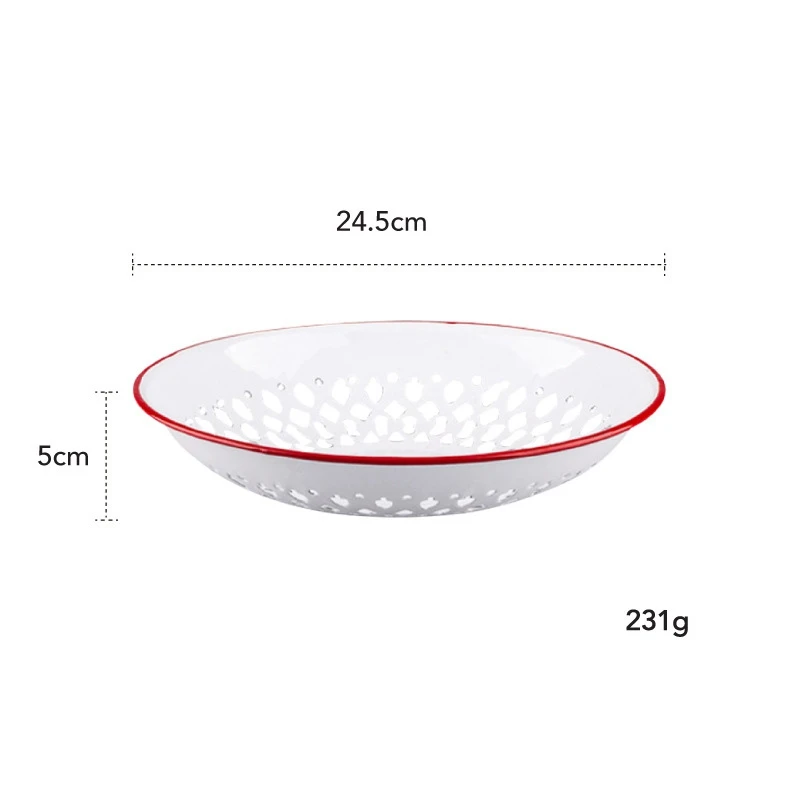 Europe-Style Enamel Fruit Tray Round Tray Creative Retro Enamel Fruit and Vegetable Cleaning Drain Pan Enamel Process Making