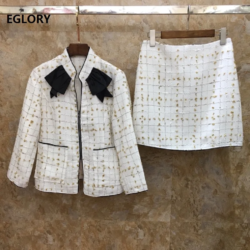 Hoge Kwaliteit Wol Jas Sets 2019 Herfst Winter Pak Vrouwen Plaid Wollen Jas + Mini Wollen Rok Set Vrouwelijke Casual werk Pak Set Hoge Kwaliteit Wol Jas Sets 2019 Herfst Winter Pak Vrouwen Plaid Wollen Jas + Mini Wollen Rok Set Vrouwelijke Casual werk Pak Set