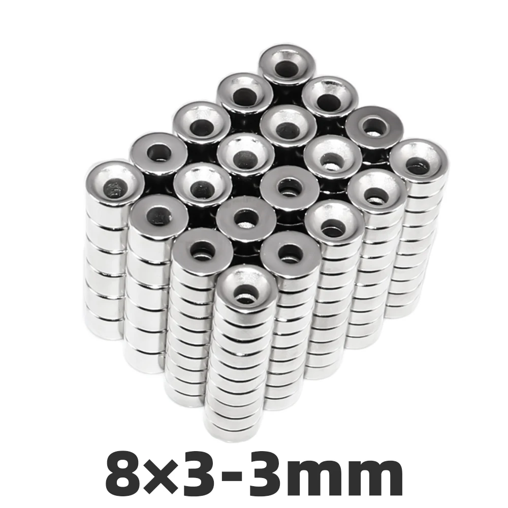 100 шт. 8x3 мм отверстие 3 мм потайной кольцевой неодимовый магнит мини маленький круглый N35 Супер сильная Мощность Редкоземельные Магниты Диск 8*3-3 м