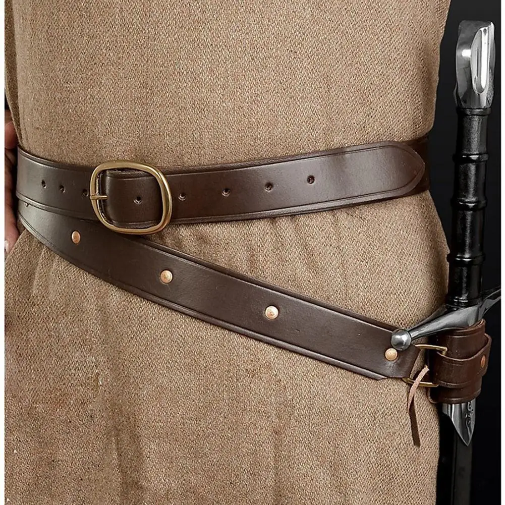 Medieval Steampunk Sword Holder PU Belt Waist Sheath Adjustable Buckle Strap Sword Holder Belt Viking Pirate Knight Cosplay