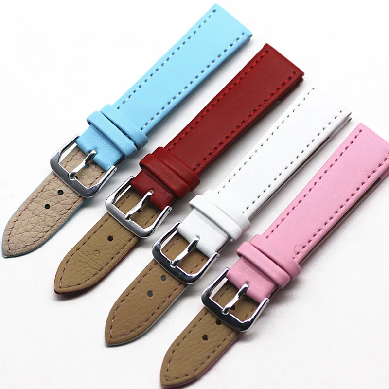 High Quality Leather Watch Band 10/12/14/16/18/20/22/24mm Width Solid Color Watch Strap Belt
