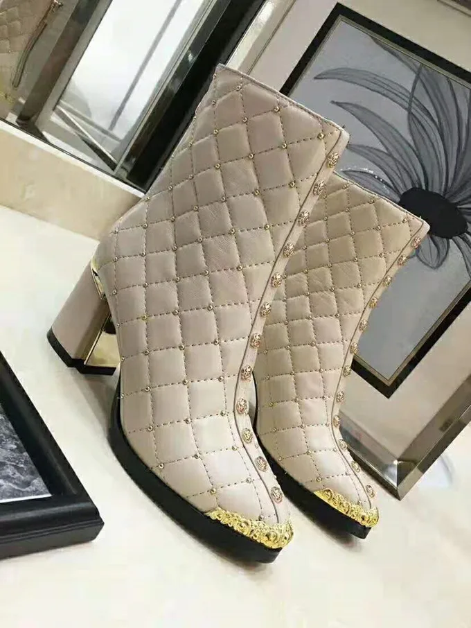Женские ботинки на молнии; Botas; женская обувь до середины икры; chaussures femme; зимние женские ботинки с металлическим украшением; scarpe donna; высокий каблук - Цвет: AS SHOW