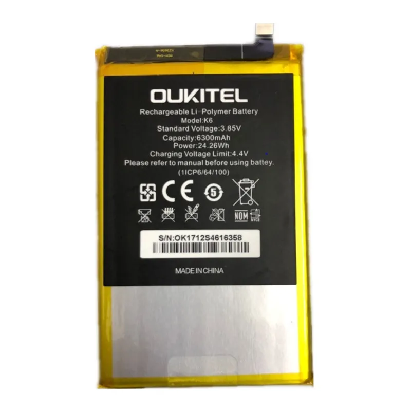 Oukitel K6 аккумулятор 100% оригинал 6300 мАч запасная батарея для мобильный телефон |