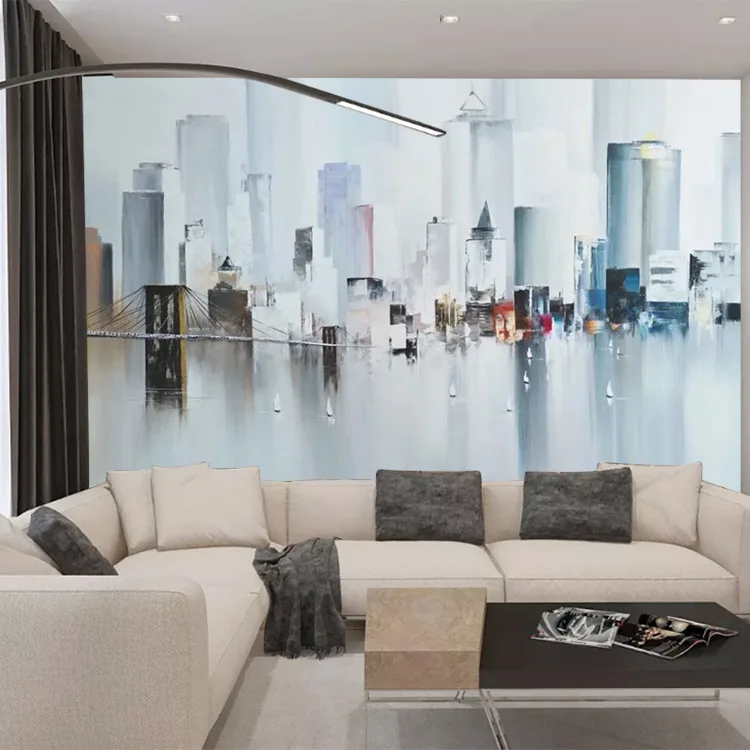 

3D Northern European-Style Hand-Painted City Architecture Wallpaper Abstract Art Living Room Wall Cloth Coffee Shop TV Backgroun