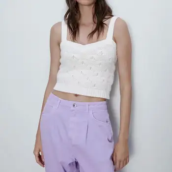 

2020 new women summer white knitted top straps camisole solid vest casual fashion female knit top