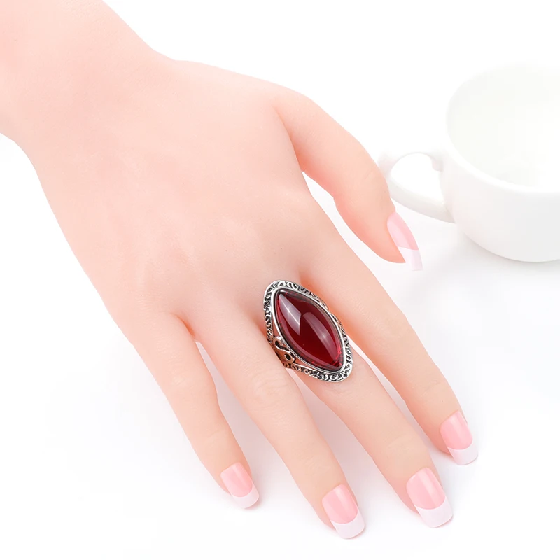 Kinel Boho Green Big Oval Finger Rings For Women Vintage Antique Tibetan Silver Female Statement Beach Holiday Jewlery Gifts