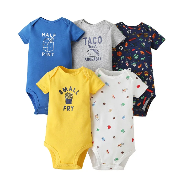 thumbnail image 1 of 5PCS/LOT Newborn Baby Girl Boy Romper 2021 Summer Spring Top Quality 100% Cotton Short Sleeves 0-24M Infant Baby Jumpsuit, 1 of 5