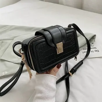 

Women Bag Leather Cross-body Bag Retro Small Square Shoulder Bags For Women Stone Pattern Camera Hand Purse Female Handbag