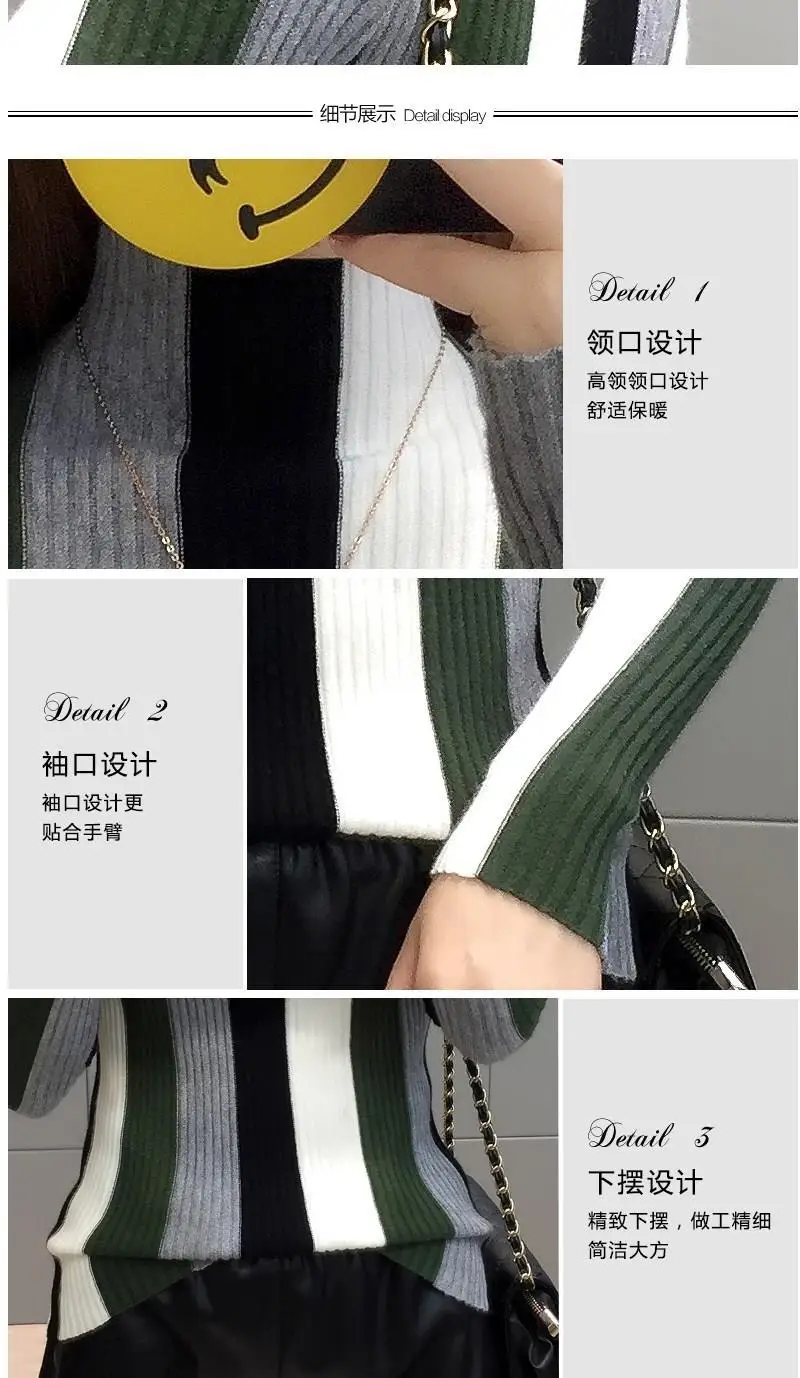 christmas sweatshirt Women Turtleneck Sweaters Autumn Winter Korean Slim Stripe Pullover knitwear Women Basic Tops Casual Sweater Soft Warm Jumper ugly christmas sweater