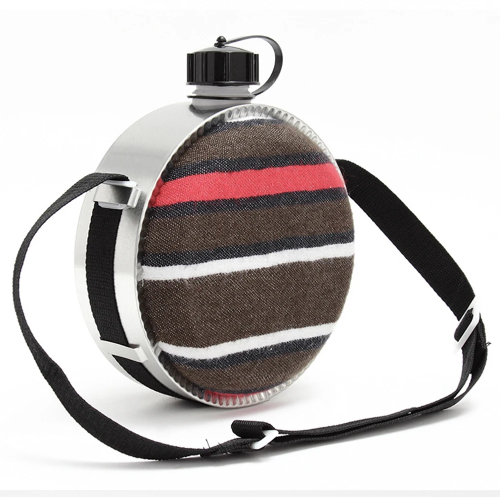 

2L Camping Kettle Water Bottle Striped Travel Outdoor Adjustable Strap Portable Large Capacity Heat Insulation Canteen Felt